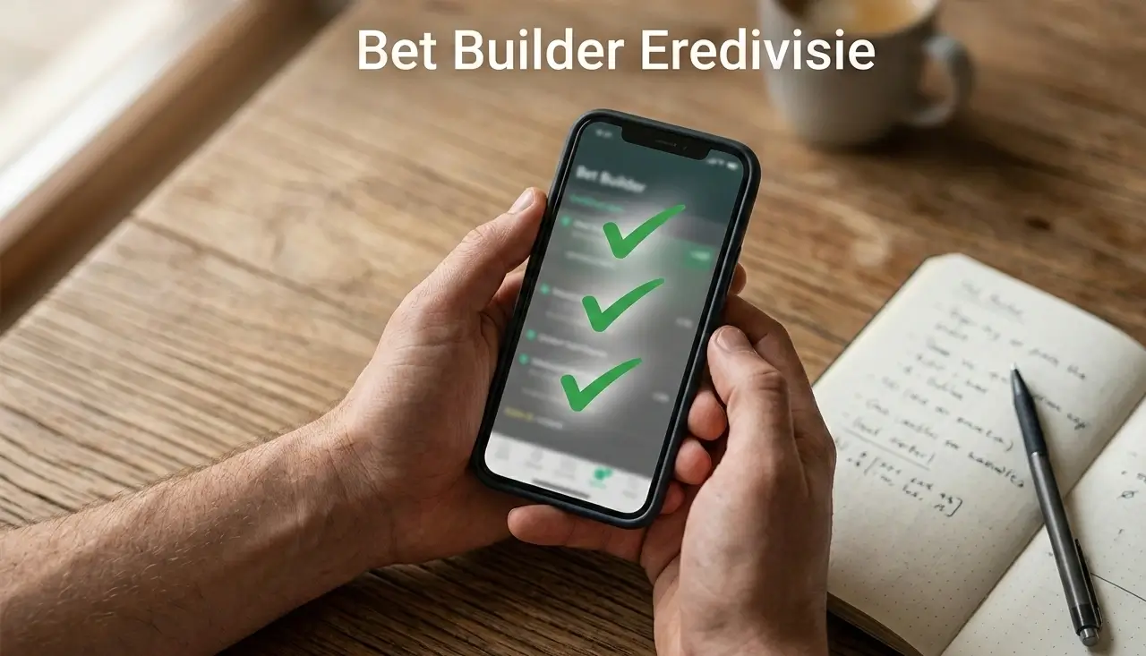 Bet builder Eredivisie — persoon stelt een combinatiebet samen op smartphone