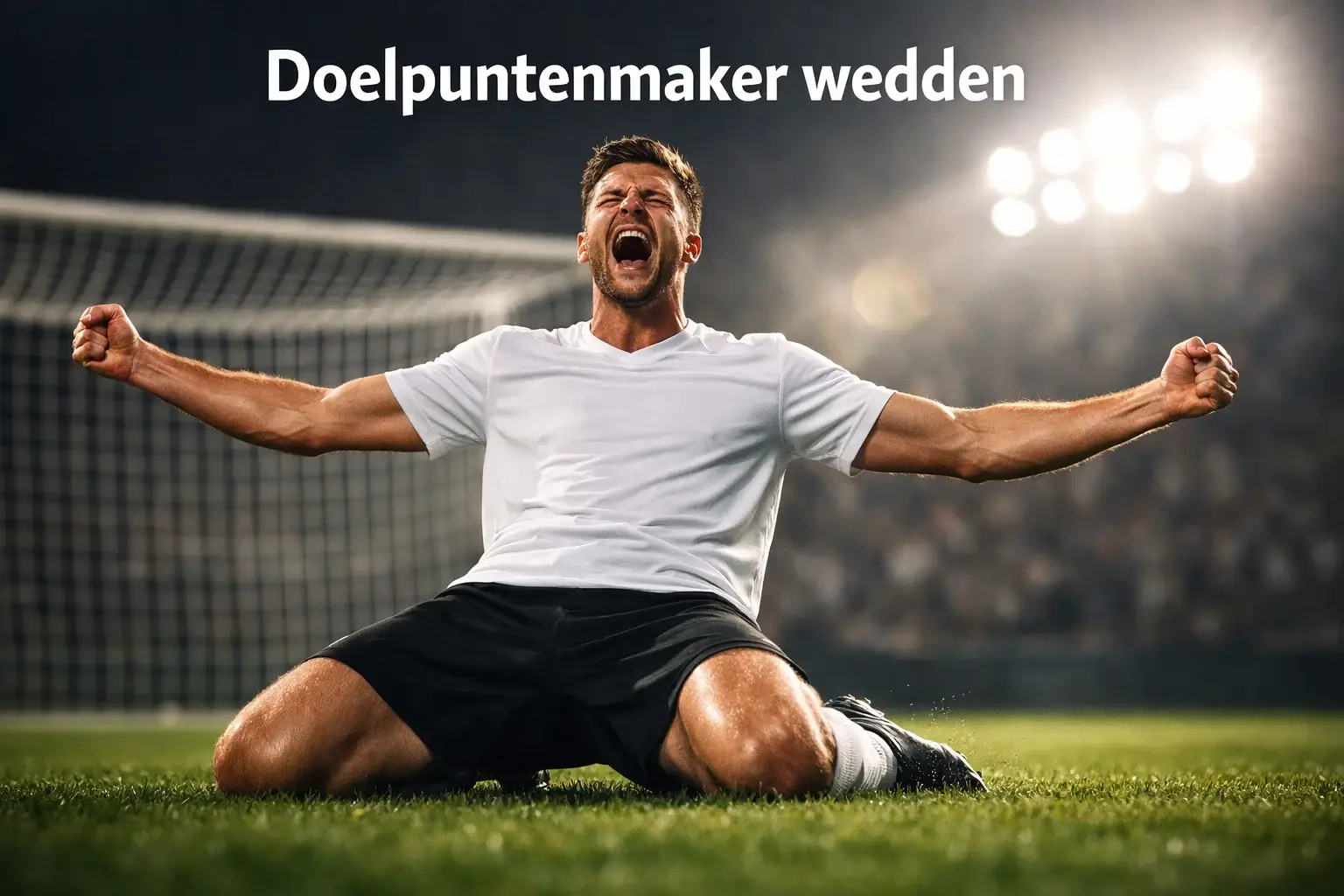 Doelpuntenmaker weddenschap Eredivisie — voetballer viert doelpunt op grasveld