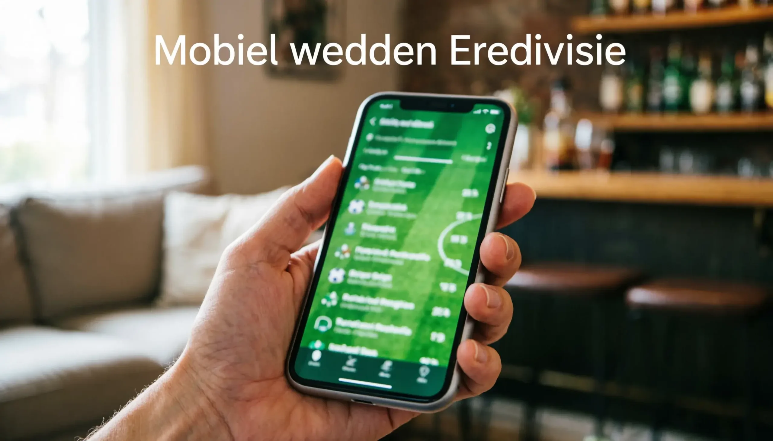 Mobiel wedden op de Eredivisie — smartphone met bookmaker app in de hand